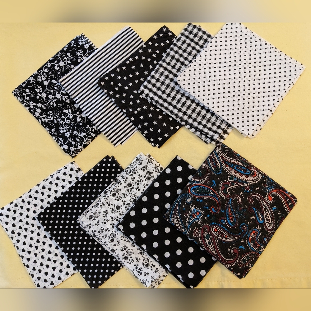 Black Floral Fabric Quilting Squares Precut 4”  Mixed Prints 50 pc TM1-P